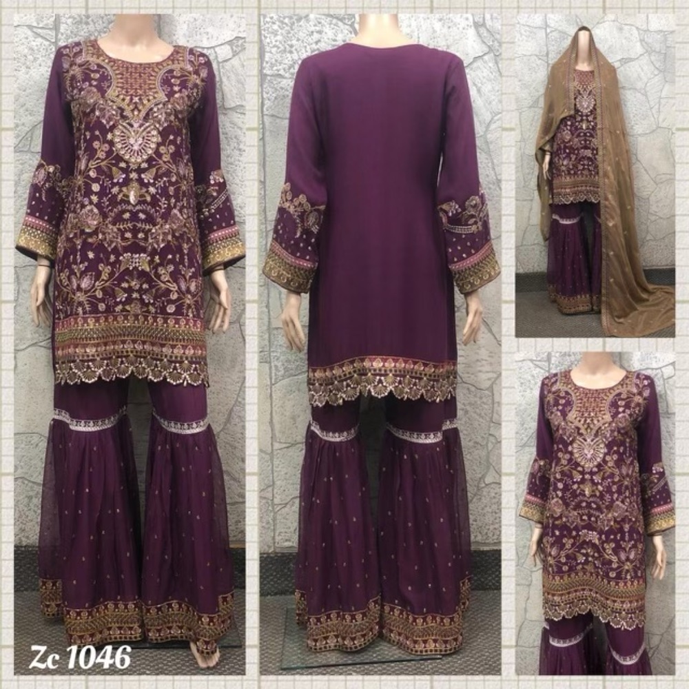3 piece Gharara Chiffon Dress